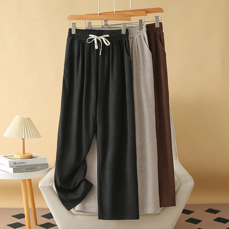 Damenhose mit weitem Bein, lockere hohe Taille, lässige Hose in voller Länge, Übergröße, Frühherbst, Neu, F411