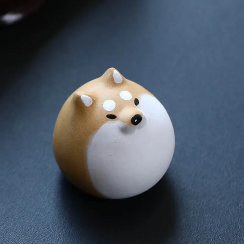 1.6" China Yixing Zisha Pottery Duan Clay Lovable Chubby Shiba Inu Tea Pet
