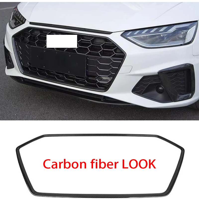 FIT FOR Audi A4 2020 2021 2022 2023 Glossy Black ABS carbon front bumper grill forming fog lamp strip cover trim delete Chrome