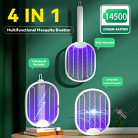 New 4 IN 1 Electric Mosquito Racket USB Rechargeable Foldable Mosquito Killer Fly Swatter 3000V UV Light Portable Bug Zapper