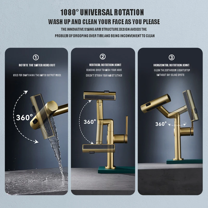 

Fashion New Zhaocai Cat Cold And Hot Four Wire Drawing Gold Basin Faucet Rose Gold Basin Faucet Universal Rotation Table Basin F