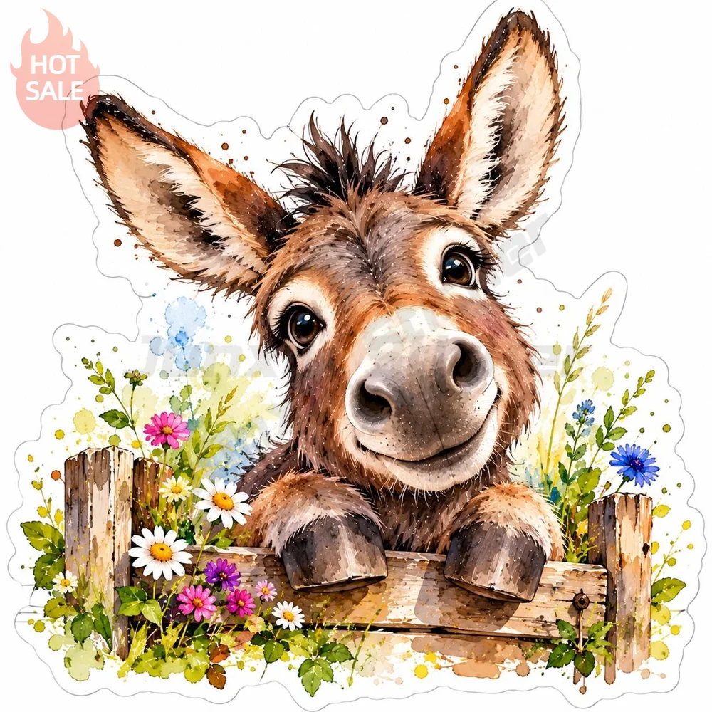 Watercolor Donkey Adorable Farm Creative Vinyl Sticker For Car Bumper And Laptop Waterproof UV Protection Decal Car Styling