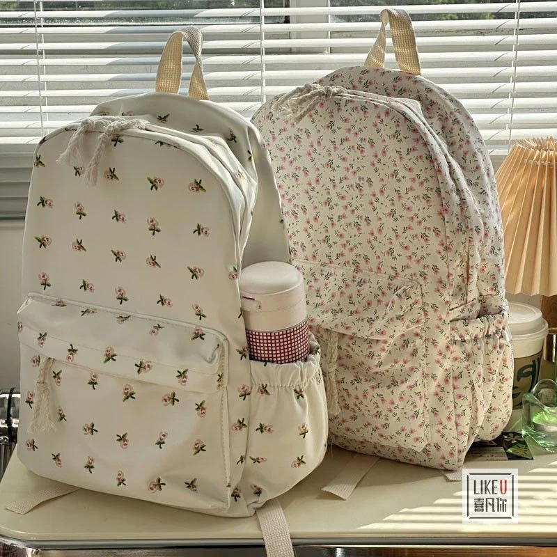 Korean Student School Backpack Floral White School Bags For Teenage Girls Cute Women's Backpack Brand Book Bag Nylon Rucksack