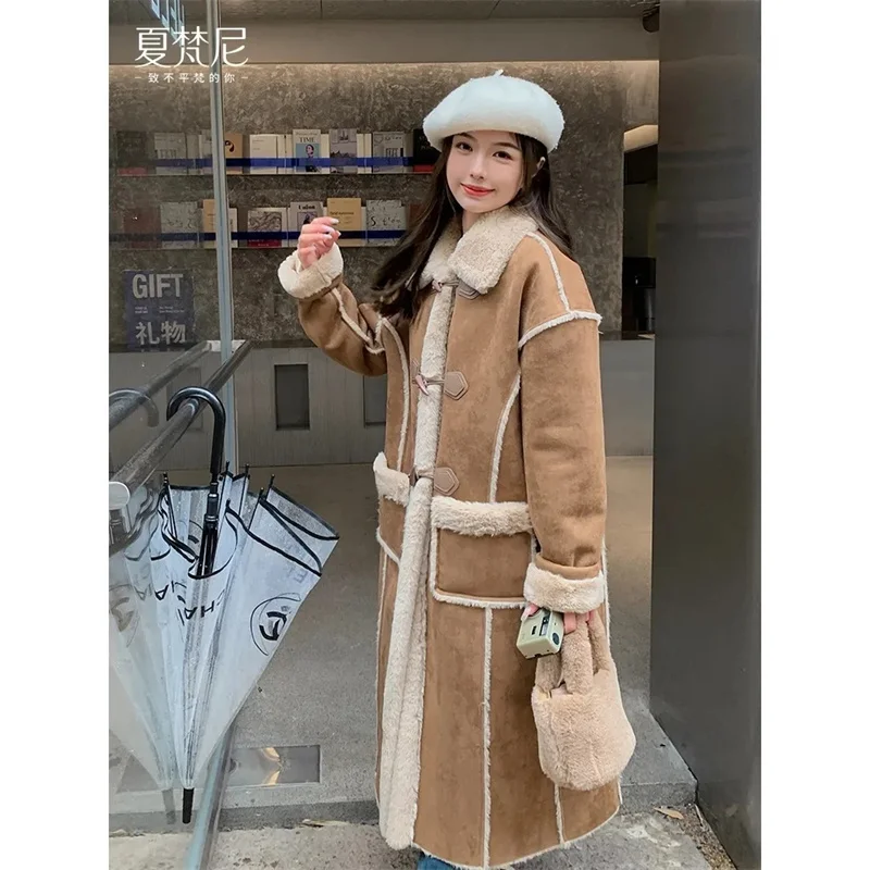 Fashionable  Simple Commuting Slimming Slimming Medium Length Lamb Fur Coat Fur Fur Integrated Women Plush 2024 New Autumn Winte