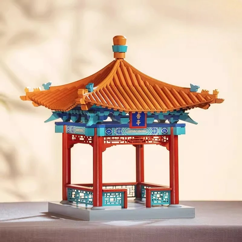 Solid wood bucket arch tenon and mortise building block ornament ancient building model gift