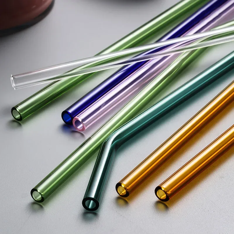 10Pcs Reusable Drinking Straw 12mm Glass Straws Eco-friendly High Borosilicate Glass Straw Colorful Tube Party Bar Drinkware