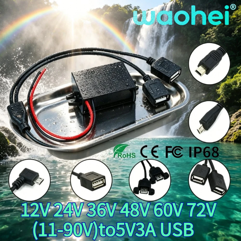 12V 24V 36V 48V 60V 72V Buck to 5V 3A USB Step Down Power Converter Car Auto Phone Motorcycle Charger Adapter 11V-90V CE ROHS