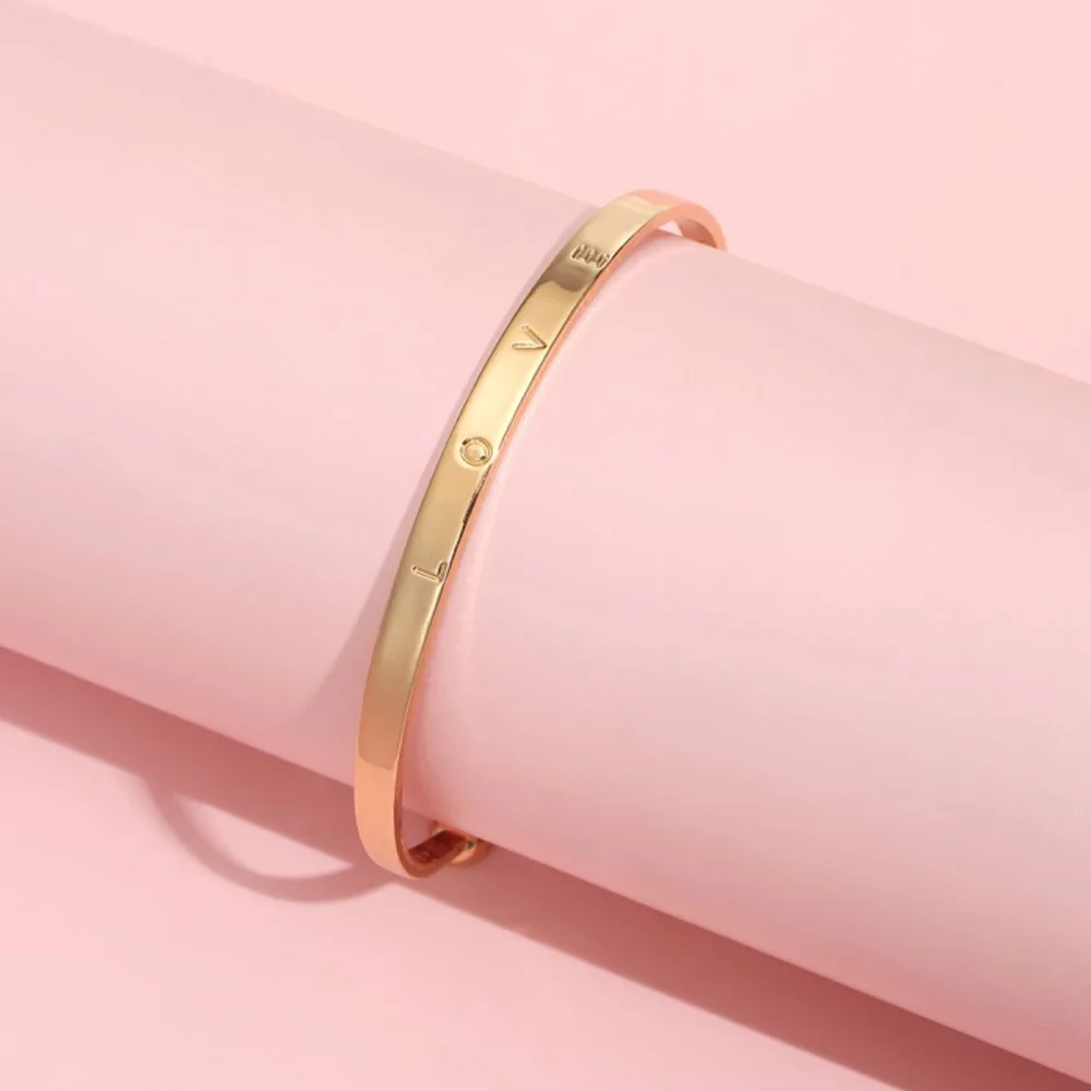 Trend Smooth Letter LOVE Couple Creative Open Cuff Bracelet Bangle for Women Wholesale Accessories Pulseira Pulsera Girl Gift