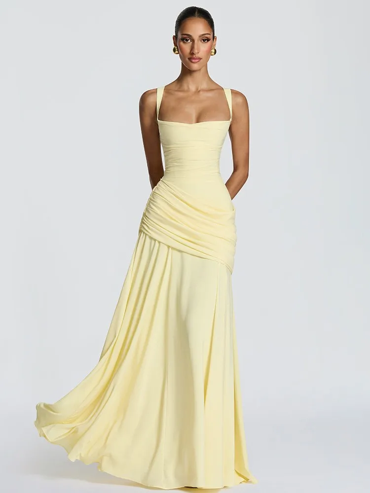 

Off-shoulder Backless Sexy Maxi Dress 2026 Spring New Women's Elegant Strapless Sleeveless Slim Pleated Club Party Long Dress