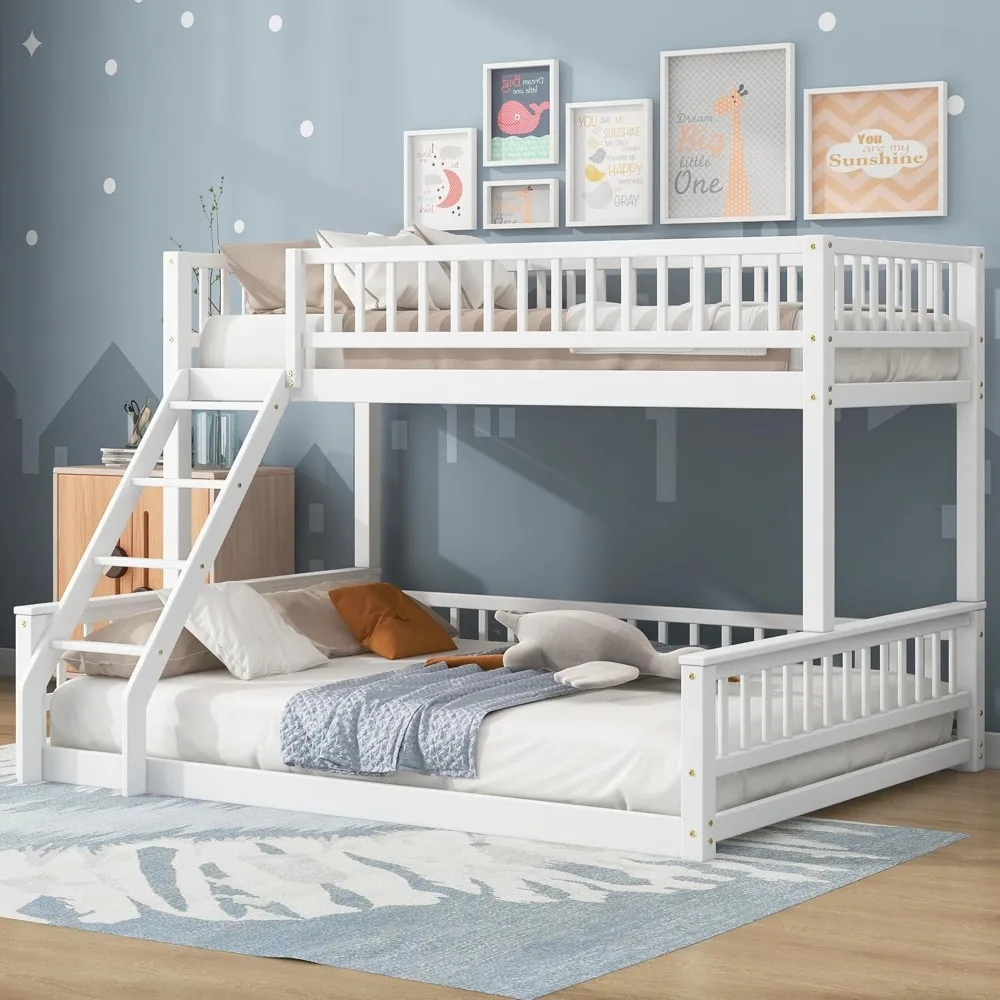

Merax Twin XL and Queen Sized Bunk Bed in White for Kids, Featuring Ladder and Guardrails, Ideal for Space-Efficient Youth Bedro