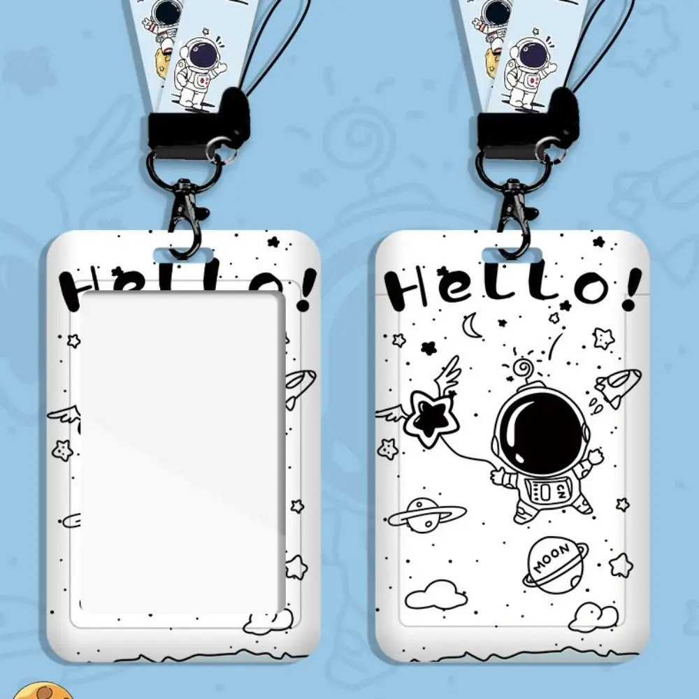 New Cartoon Card Holder with Lanyard Astronaut ID Holders Cute Anti-lost Business Card Holder Student