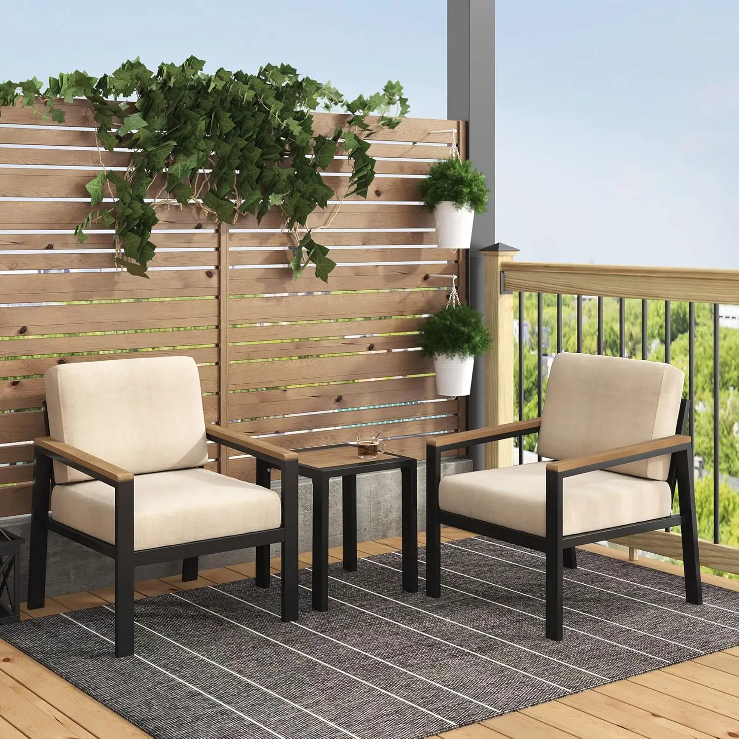 

Dillon Aluminum and Poly Lumber Outdoor 3PCS Chat Set, Small Patio Furniture Set, Weather Resistant and Rust Proof, Black