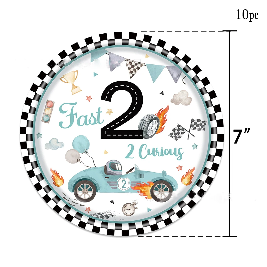 10pcs Racing Two Fast Disposable Tableware Blue Racing Car Paper Plate Napkins Cups Happy 2nd Boys Birthday Party Supplies