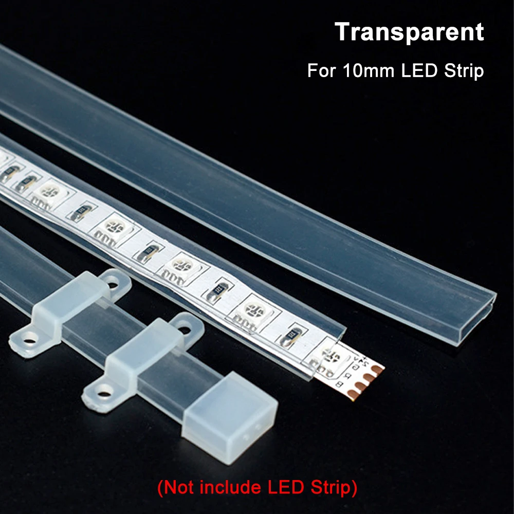 Transparent/Milky White/Black LED Silicone Tube Flexible Protection Cover Waterproof IP67 For 10mm PCB WS2811 WS2812 Strip Light