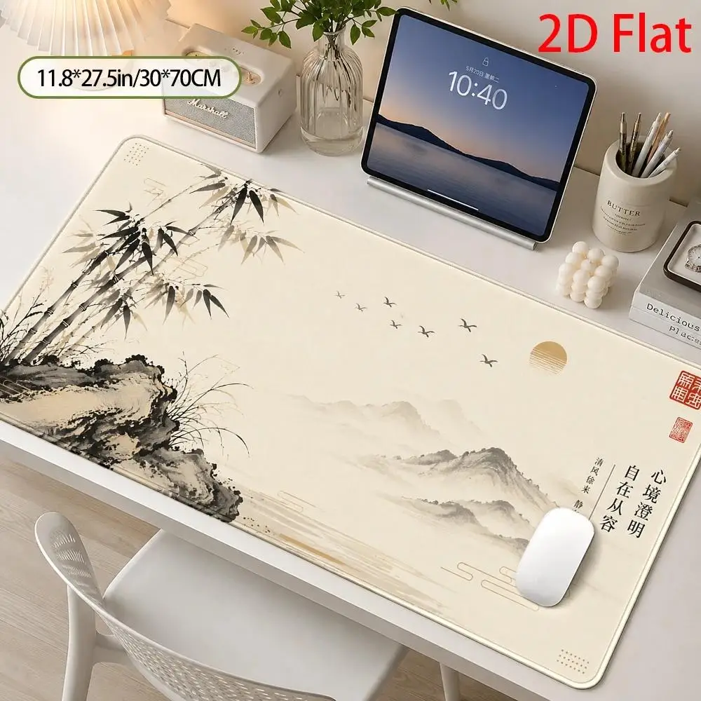 Two-dimensional plane traditional Chinese ink painting bamboo forest mountain scenery large-sized mouse pad, Zen garden style