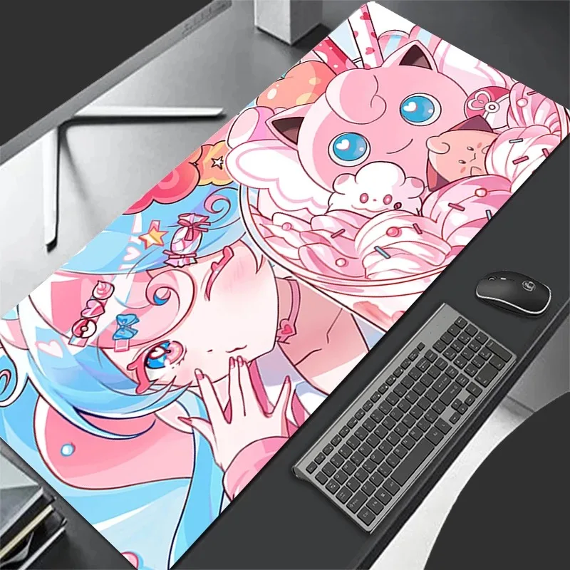 

Игровой коврик для мыши, большой, XXL, для геймеров, для клавиатуры и мыши, резиновый, коврик для стола, игровой коврик для ноутбука, PP-pokemon Jigglypuff Kawaii