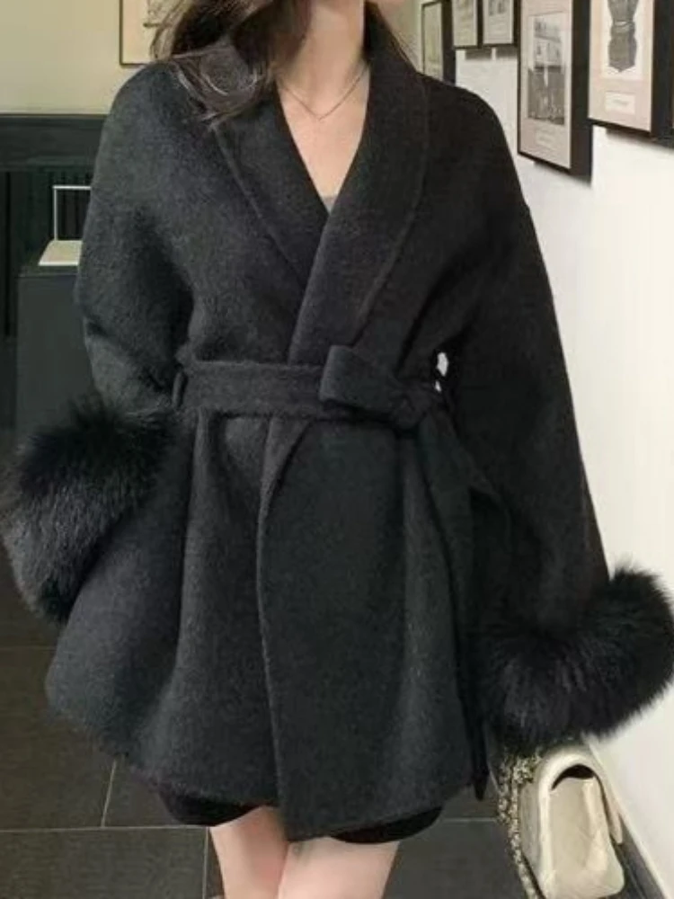 Elegancki, casualowy, zimowy płaszcz damski o dopasowanym kroju, formalny, vintage, z długim rękawem, ciepła odzież wierzchnia, modny kardigan, kurtka, nowość 2025.