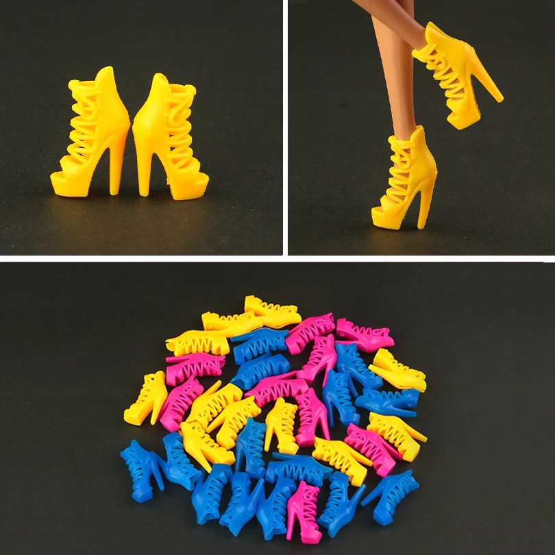 

RUHERW 10 pair / lot Fashion Yellow Shoes For 30 cm female doll Mixed colored short Boots New 1/6 Doll Accessories