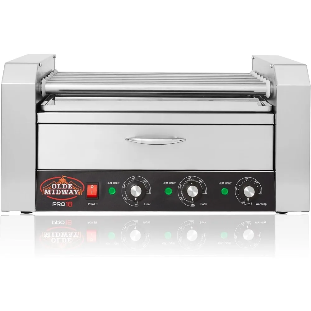 Macchina elettrica per fornelli a griglia a 7 rulli Hot Dog 18 con cassetto riscaldante per panini - Grado commerciale, acciaio inossidabile