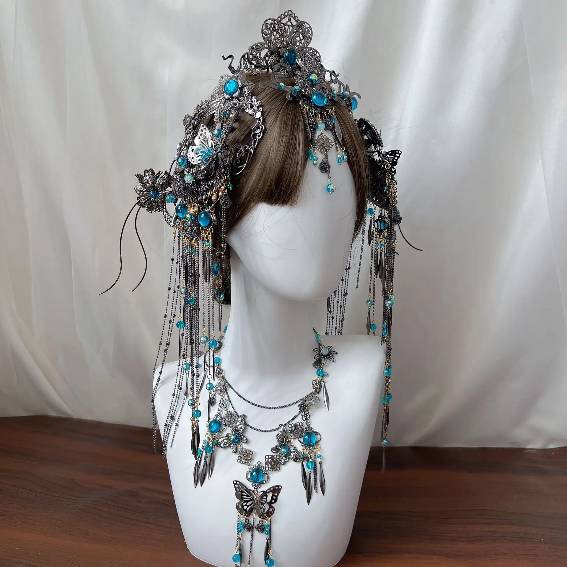 

Antiquity Hanfu Dark Series Female Temperament Set of Ornaments Hairpin Hair Comb Classical Women's Exotic Style Headdress Set