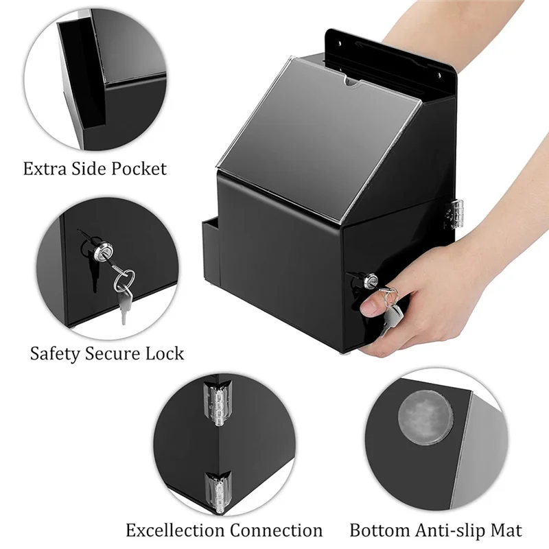 【Buy It-Now!】Acrylic Suggestion Box With Lock Wall Mounted Acrylic Donation Box With 5X7inch Sign Slot Office Ballot Boxes