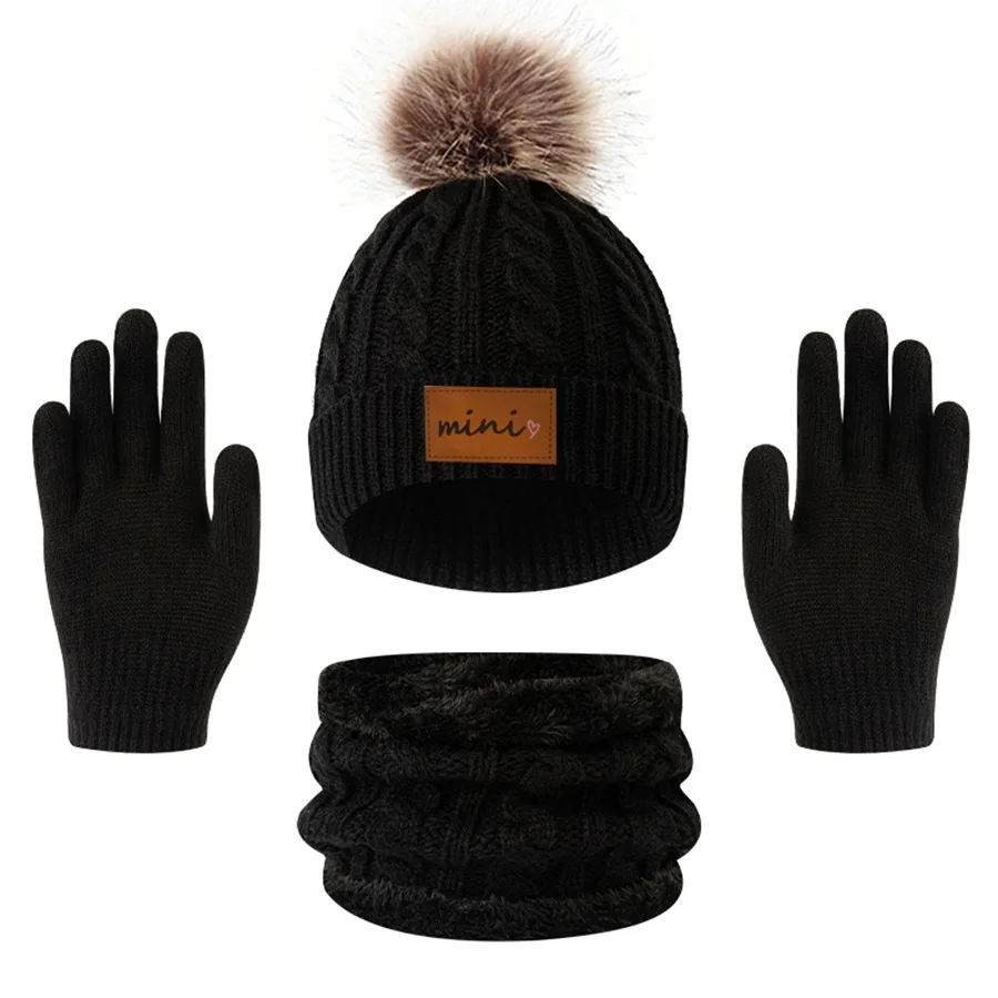 Gorros, bufandas y guantes de punto de 3 piezas para niños, aptos para niños de 3 a 12 años para mantener el calor al aire libre en invierno.