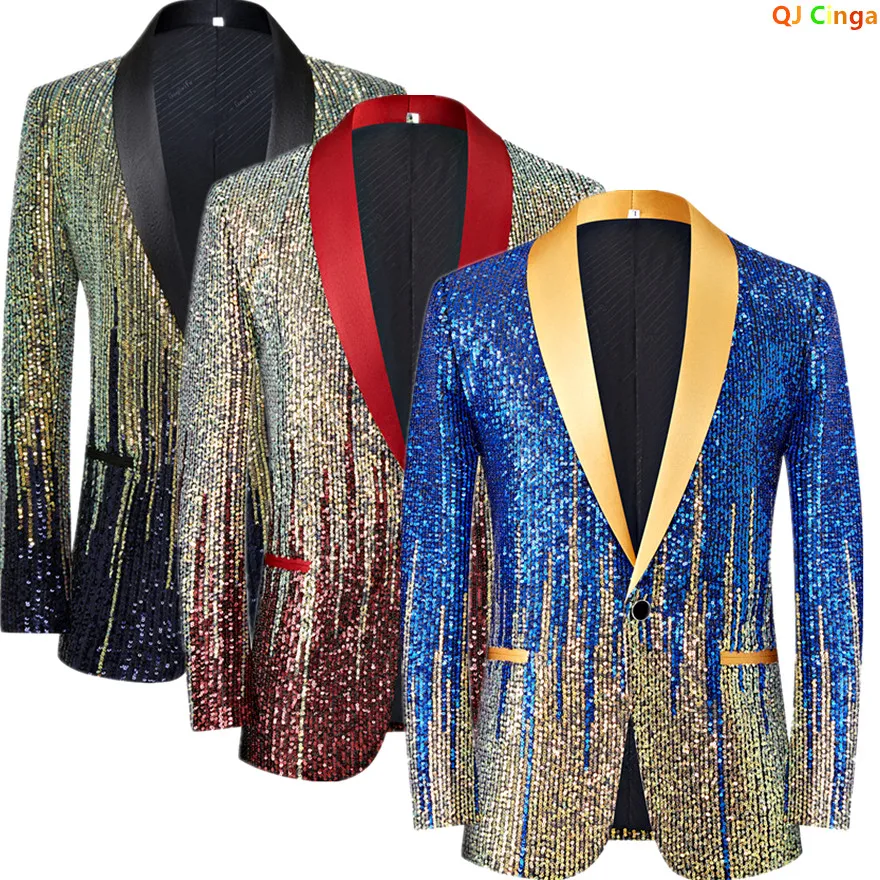 Blue and Gold Sequins Decoration Blazer,Mens Wedding Party Dress Coat, Fashion Stage Performance Jacket, Asian Size M-5XL