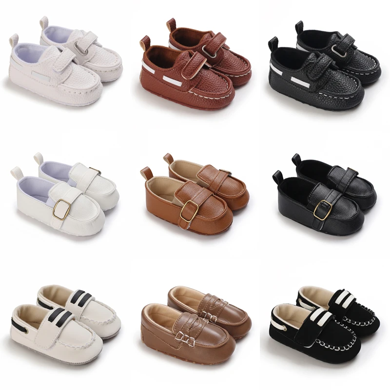 Newborn Baby Prewalker Boys Leather Gentleman Casual Shoes Girls Non-Slip Soft-Sole Infant Toddler First Walkers Baptism Shoes