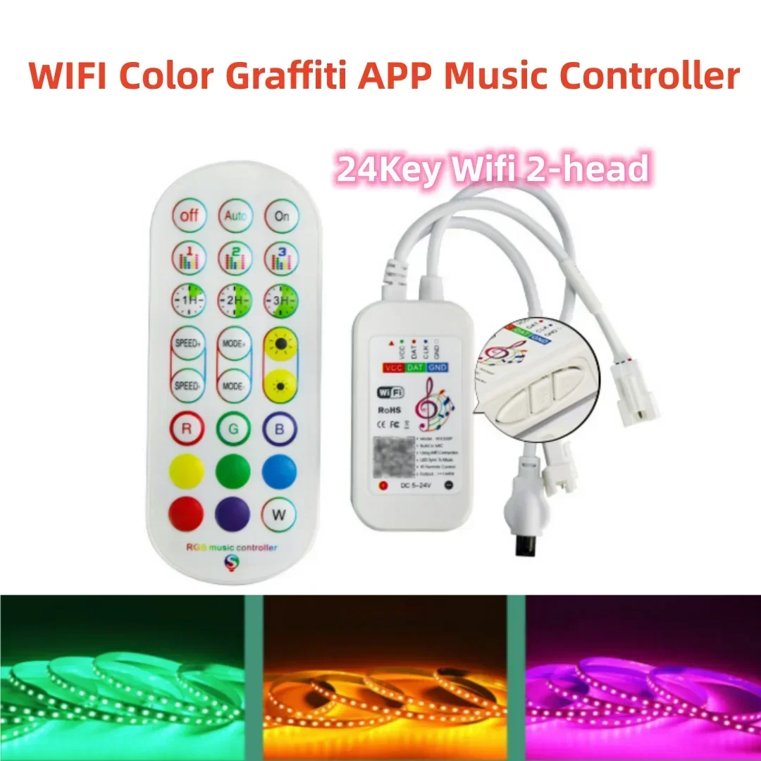 5V-24V Tuya APP Wifi Music 24key LED Pixel Controller Mic Voice Alexa and Google Home Ws2812 RGBIC 3Pin Ws2811 LED Strip Light