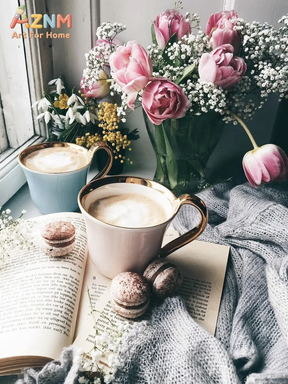 AZNM 아늑한 커피 로즈 캔버스 벽 예술, 따뜻한 컵 - Photography Coffee 리뷰 및 가격