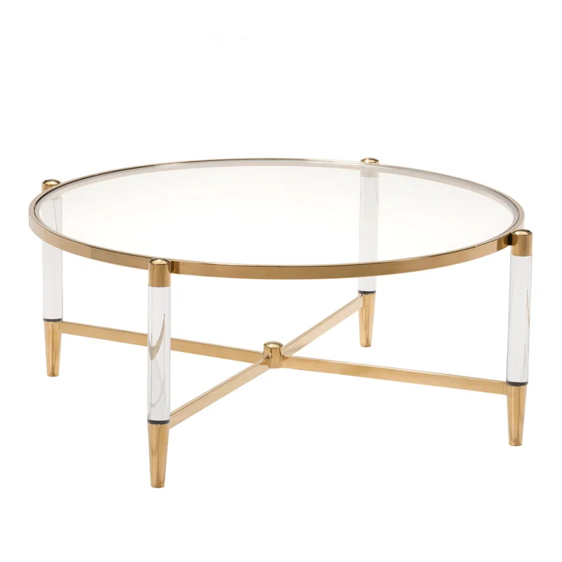 

Modern Furniture Living Room Acrylic Coffee Table Stainless Steel Frame Glass Top Coffee Table