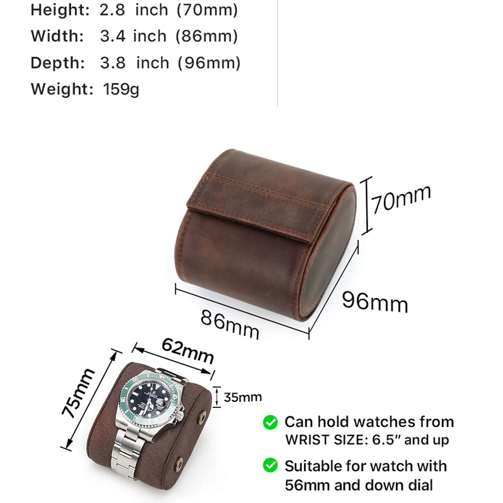 Luxury Genuine Leather Watch Storage Box Travel Single Watch Roll Case Watch for Men Women Wristwatch Packaging Retro Gift Box