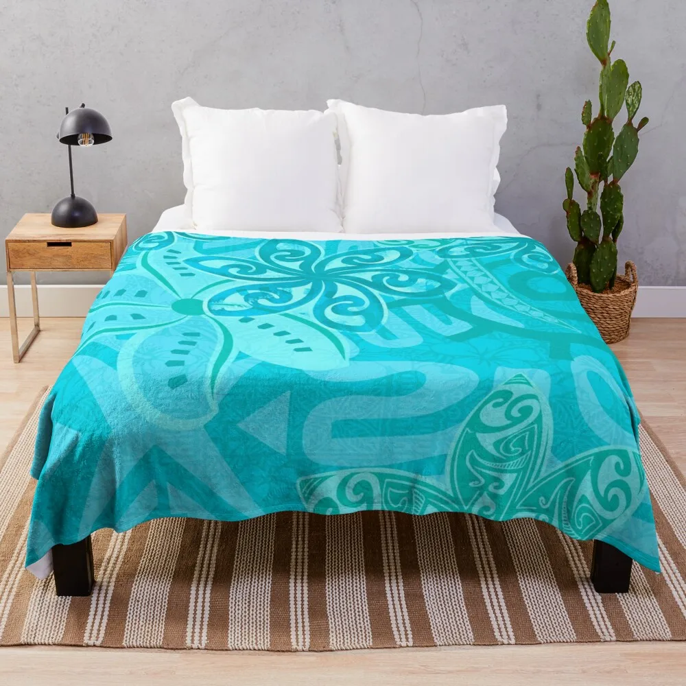 

Polynesian Ocean Turqoise Jungle Print Throw Blanket Bed Fashionable Giant Sofa Blankets For Baby Blankets