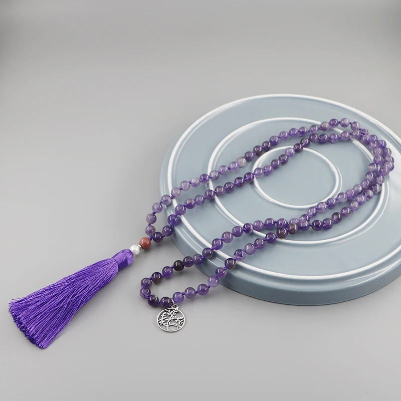 New Natural Purple Amethyst Spiritual Bead Mala Necklace For Women Yoga Meditation Jewelry EDO2210