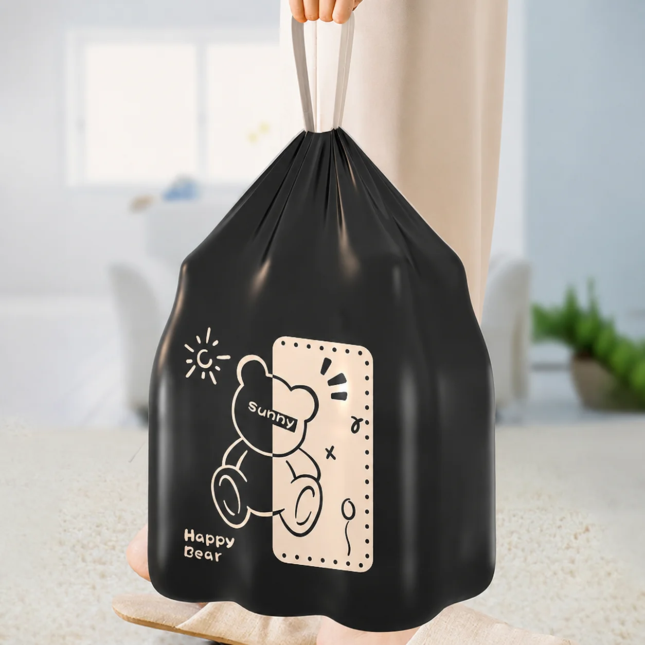 45x45cm 50Pcs Printed Tear-Free Drawstring Trash Bags Disposable Garbage Bags