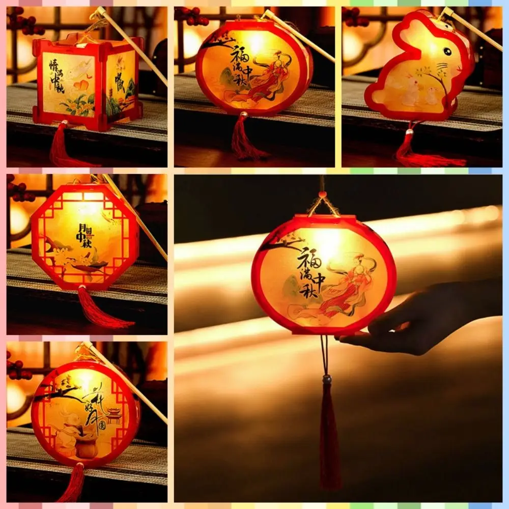 

Plastic Luminous Lantern Electronic Chinese Traditional Style Glowing Lanterns Rabbit/octagon Shaped Windproof Lantern Festival