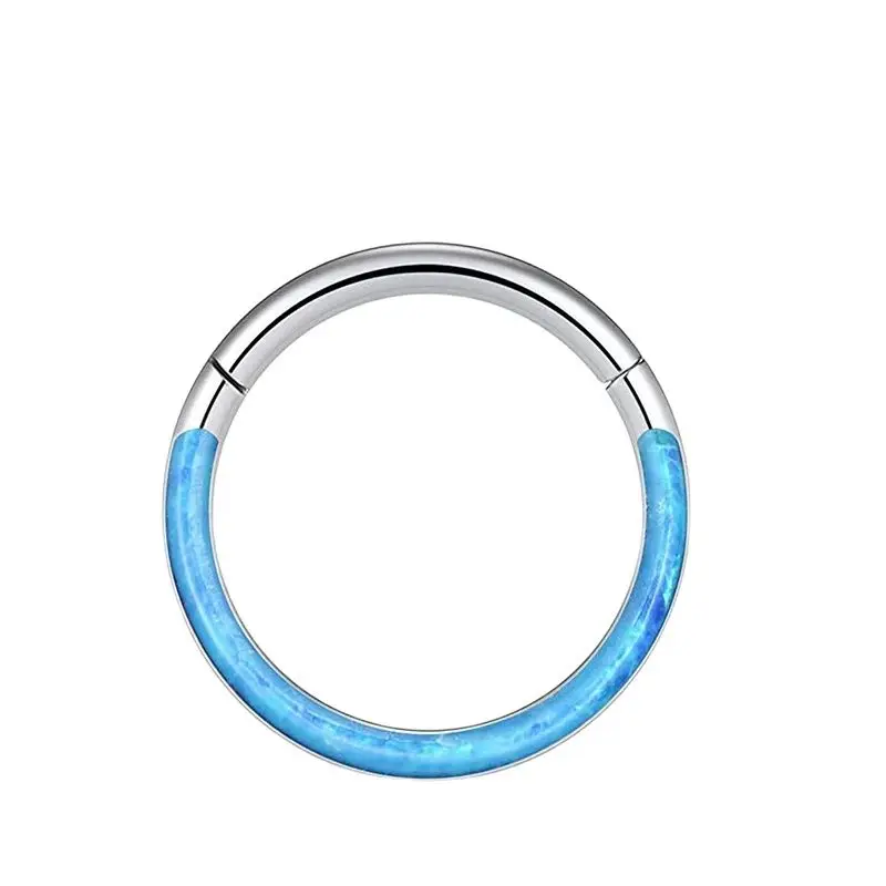 1Pc G23 Titanium 6-12mm Opal Nose Ring Hoop Septum Clicker Hinged Segment Ear Cartilage Tragus Helix Lip Piercing Body Jewelry