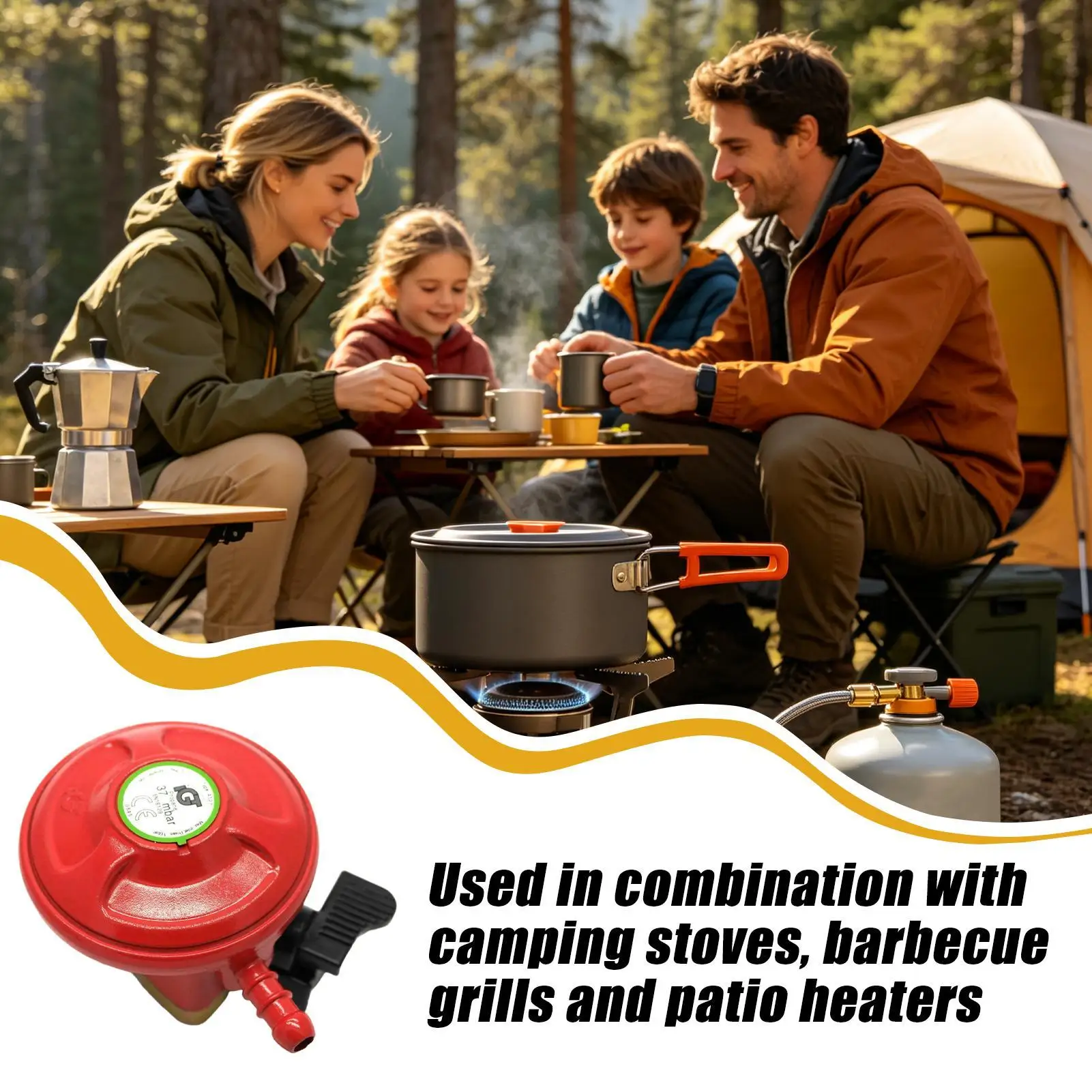 Gas Grill Regulator 37mbar Clip On Heavy-Duty Metal Adjustable Adapter 27mm Propane Stove Gas Regulator For Indoor Outdoor
