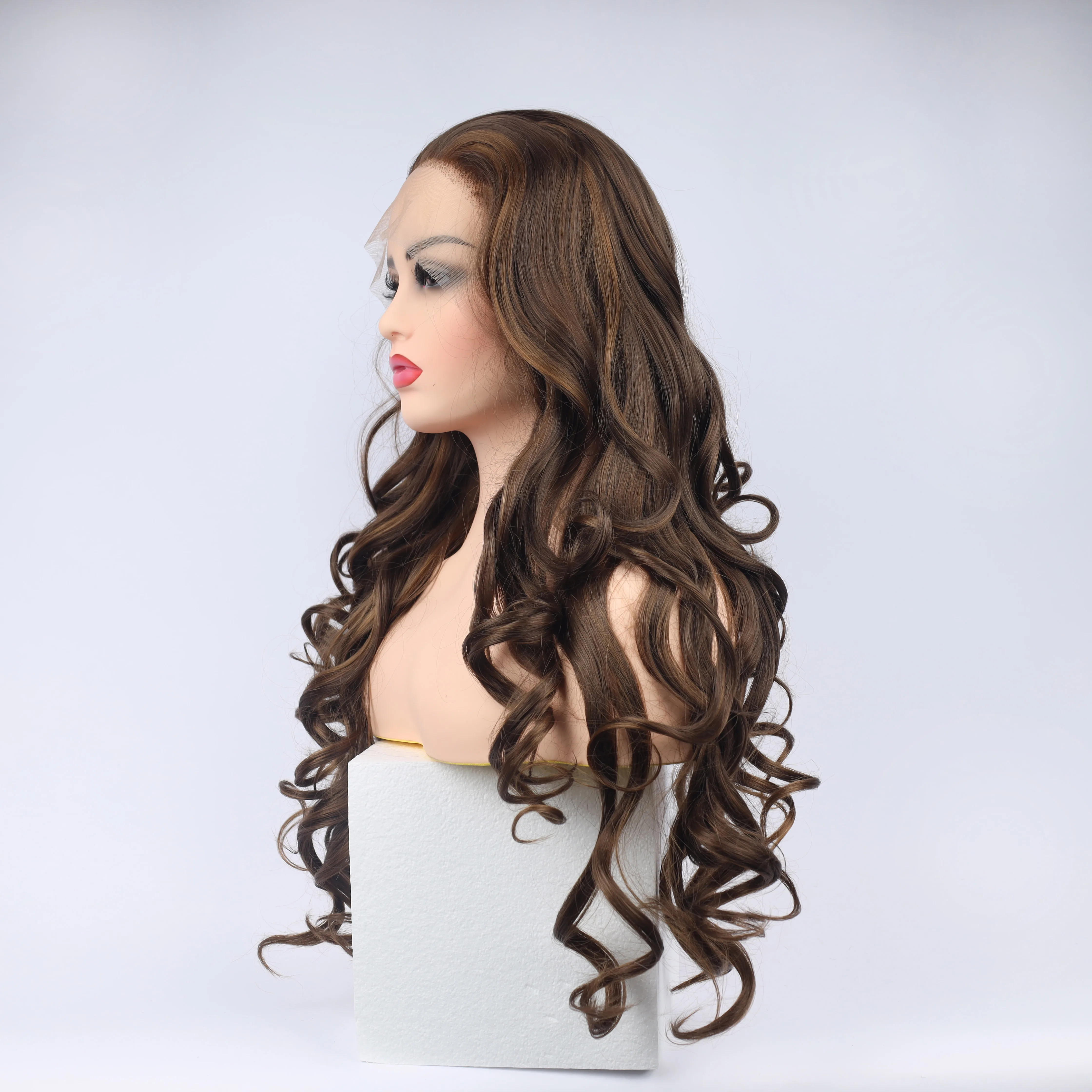 Fashion Curly Wig Synthetic Lace Front Wigs Brown Female Lace Wig 13X3 For Women Cosplay Hair Daily Use