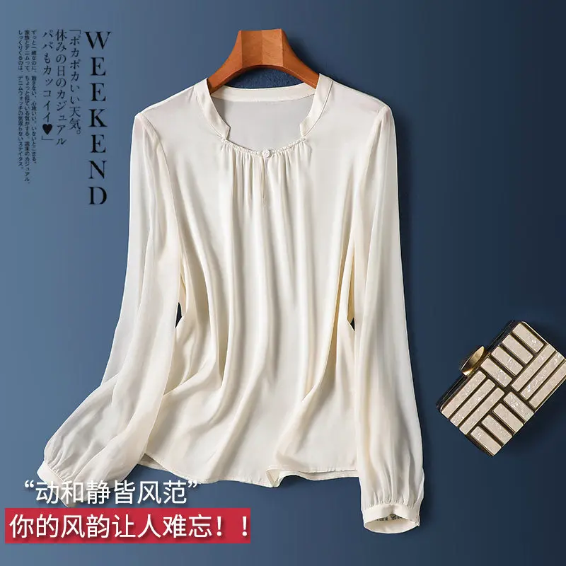 

New Blouse Your Charm Is Unforgettable Natural Silk Top Women's Long Sleeves 2026 Spring New Blusas Femininas Com Frete Gratis