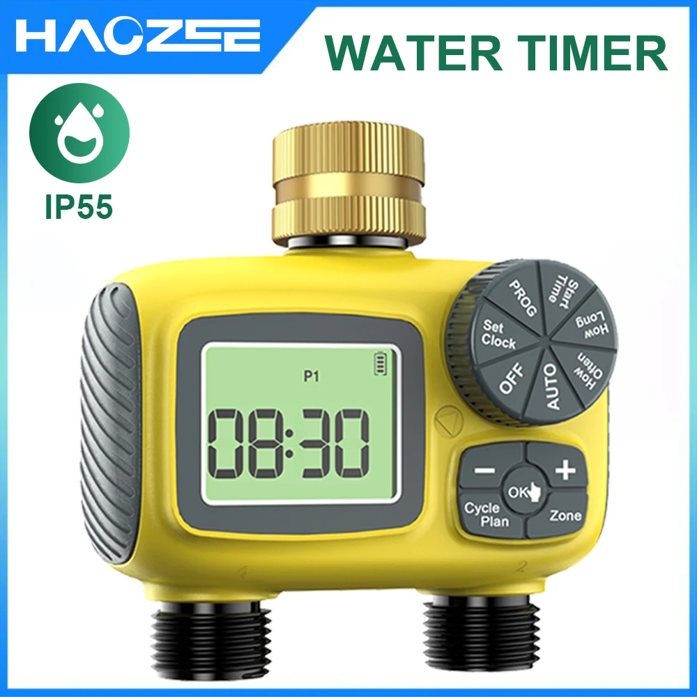 

Умный таймер воды Haozee, интеллектуальная система полива с 2 выходами, спринклерный таймер, садовый программатор, ЖК-дисплей IPX7