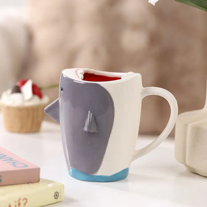 Fun Big Shark Cup 3D Biomimetic Shark Shaped Ceramic Cup Novel High-capacity Shark Ceramic Mug Cute Cartoon Mug 400ml Deco Cup - view 4