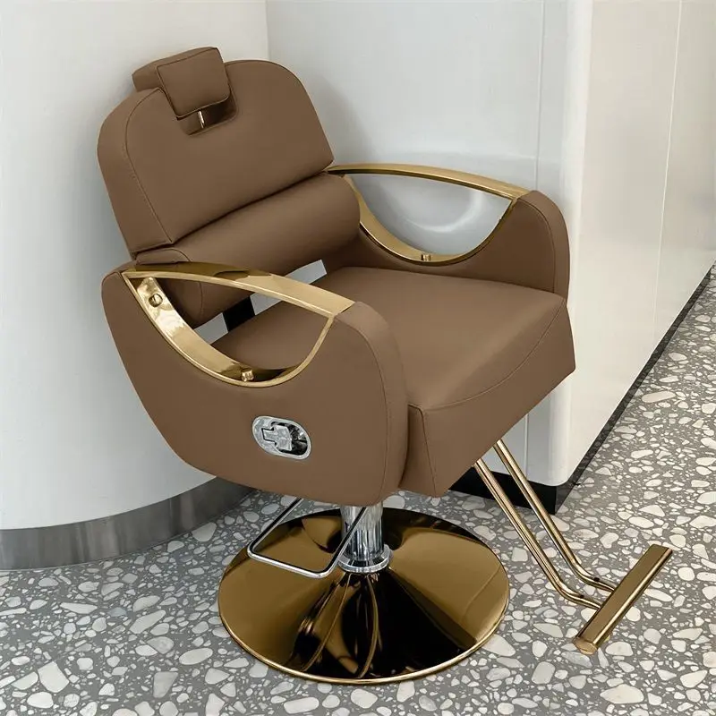 

New White Salon Electroplated Metal Chair Cutting Hair Color Hair Lift Simple Leather Can Be Placed Upside Down Barber Chair