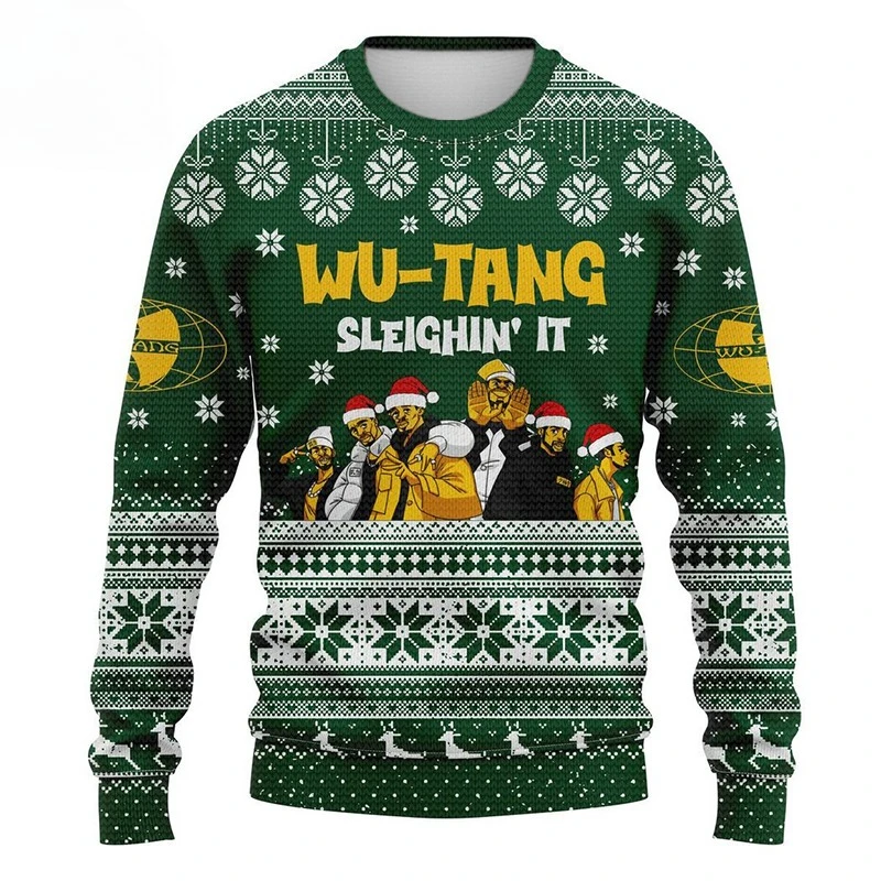 

Wu-Tang Clan Santa Hat Group Graphic Ugly Christmas Pullover Men Women Warm Casual Winter Holiday Hip-Hop Street Wear Clothing