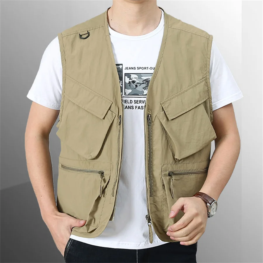 

Spring Autumn Multi-Pocket Men Vest Casual Workwear Sleeveless Jacket Men Photography Hiking Fishing Cargo Tool V-neck Waistcoat