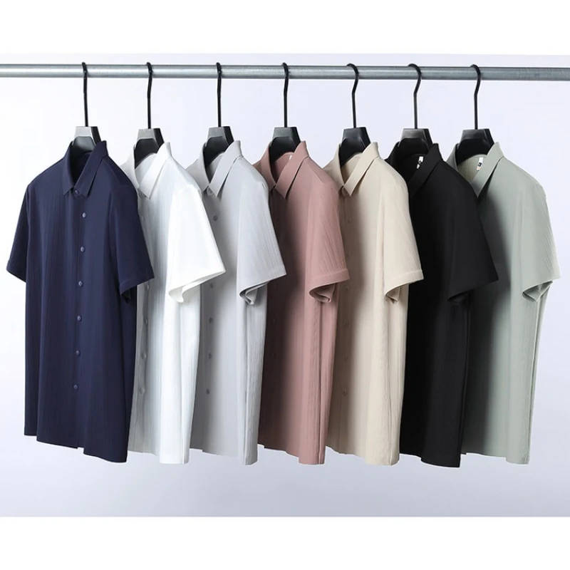 Polo Shirt - Vertical Stripe Textured Design, Stretch Polyamide-Spandex Fabric High Quality Shirt J52