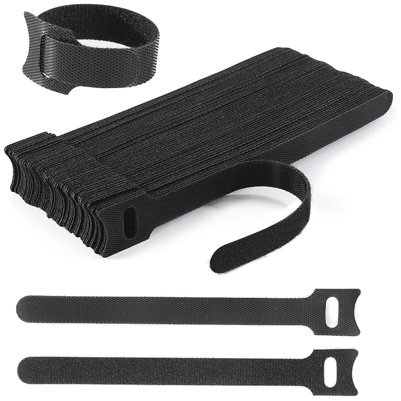 50/100pcs Releasable Cable Ties Wire Organizer Black Nylon Hook Loop Straps Wrap Zip Bundle Bandage Tie Winder Fastening Tape