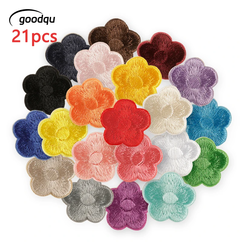 21 Stück kleine Pflaumenblüten süße Blumen selbstklebende Aufnäher zum Aufnähen für Kleidung bestickte Jacke Kinder Aufkleber Pack Lot Parches – Detail 1