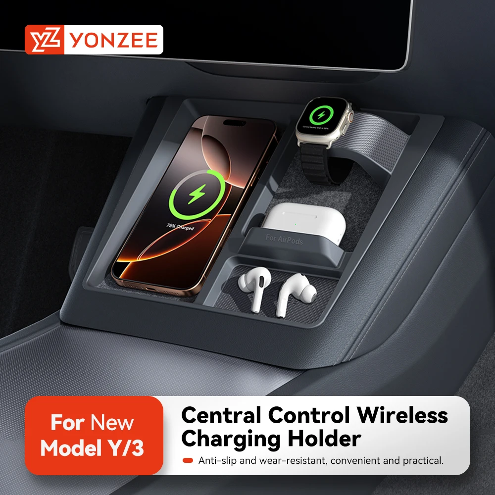 YZ Für Tesla Modell 3 2024 Modell Y2025, Drahtlose Lade Schutz Rahmen Handys Kopfhörer Uhren Limiter Zubehör