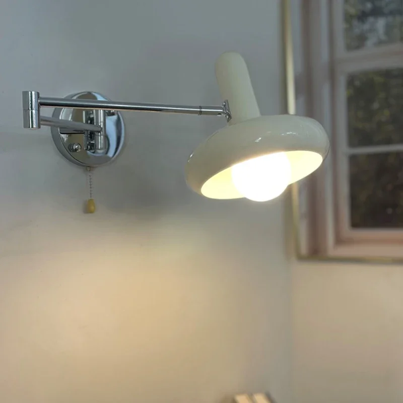 Nordic minimalist retro rocker arm movable bedside wall lamp, study retractable folding reading lamp